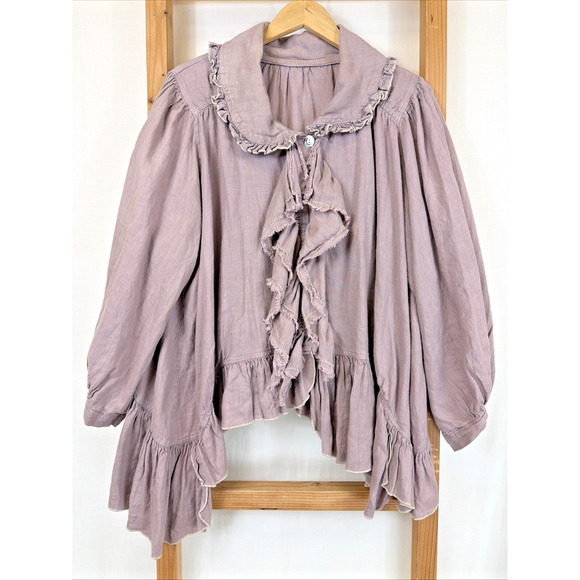 Magnolia Pearl Tops - Magnolia Pearl Mauve Boho Ruffle Button Up Top / Jacket #1397 Size One Size